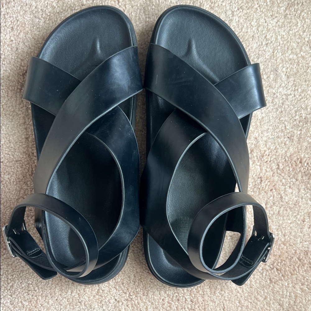 Women’s Black Crisscross Ankle Strap Vegan Leather Sandals